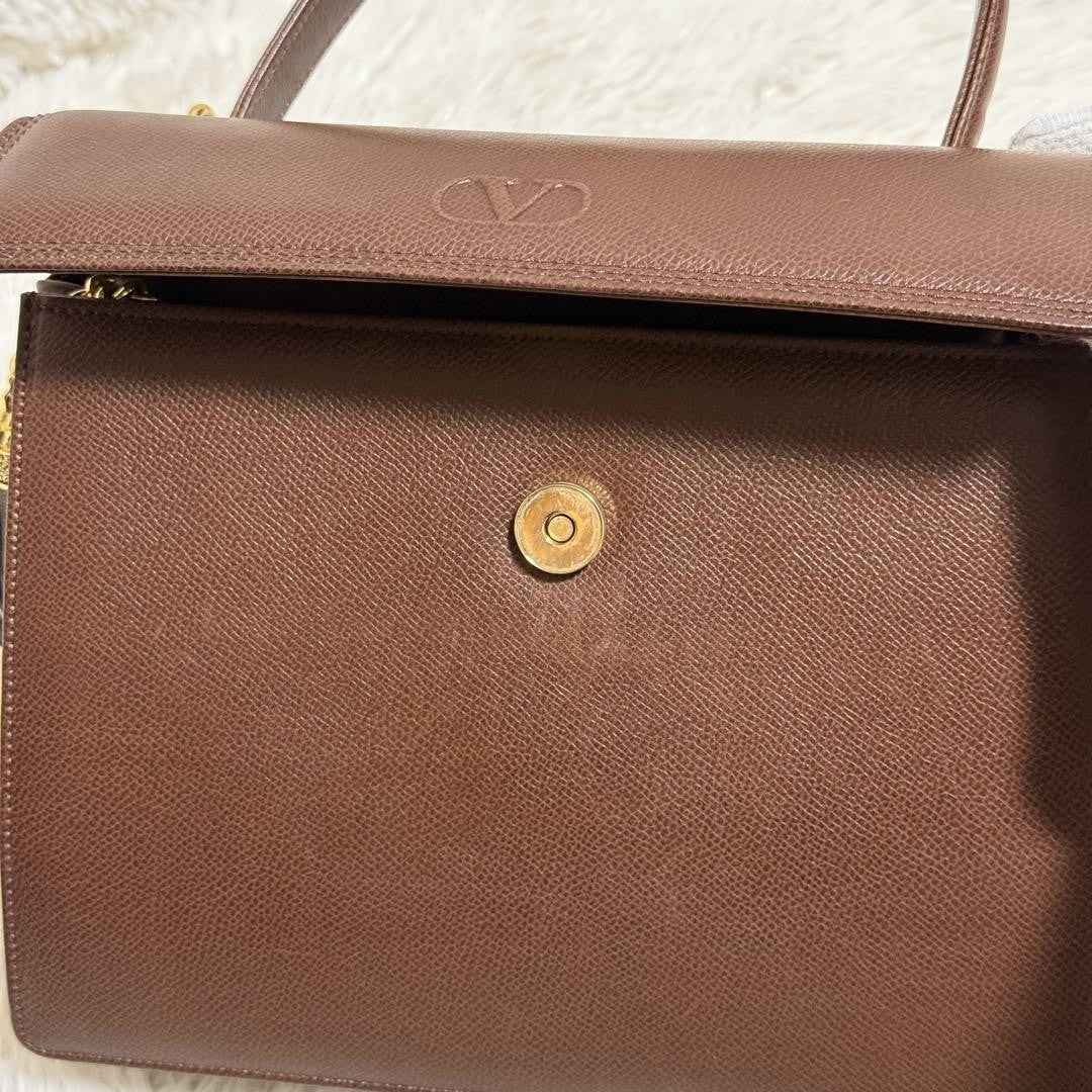 Valentino Garavani Hand Shoulder Bag Tote Purse 2way Logo Leather Brown Auth