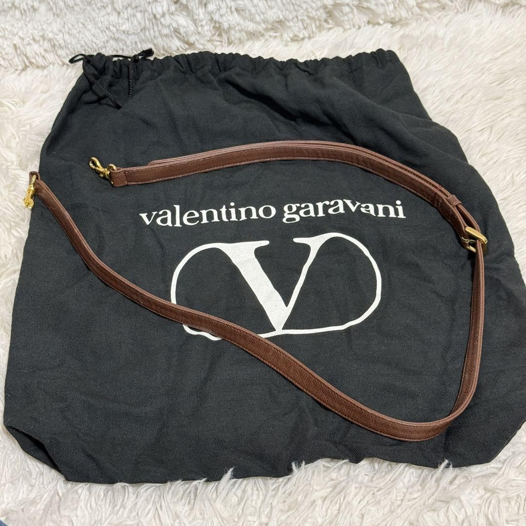 Valentino Garavani Hand Shoulder Bag Tote Purse 2way Logo Leather Brown Auth
