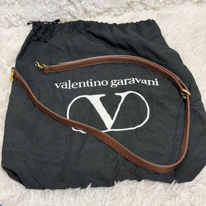 Valentino Garavani Hand Shoulder Bag Tote Purse 2way Logo Leather Brown Auth