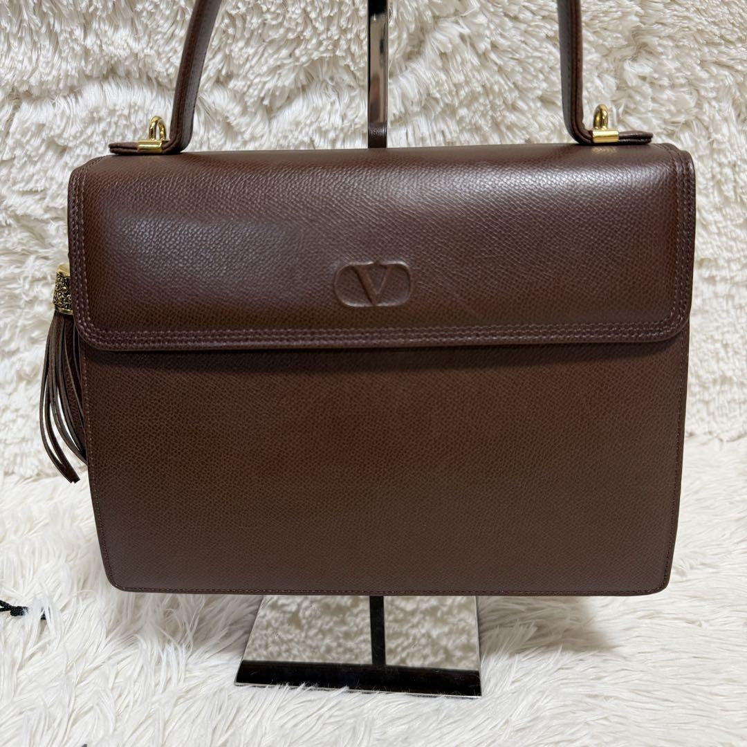 Valentino Garavani Hand Shoulder Bag Tote Purse 2way Logo Leather Brown Auth