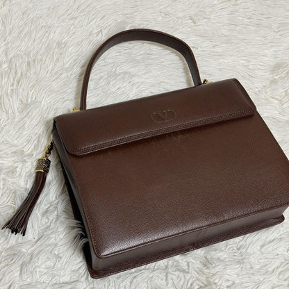Valentino Garavani Hand Shoulder Bag Tote Purse 2way Logo Leather Brown Auth