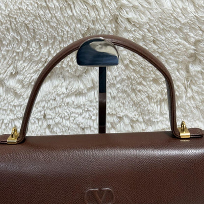 Valentino Garavani Hand Shoulder Bag Tote Purse 2way Logo Leather Brown Auth