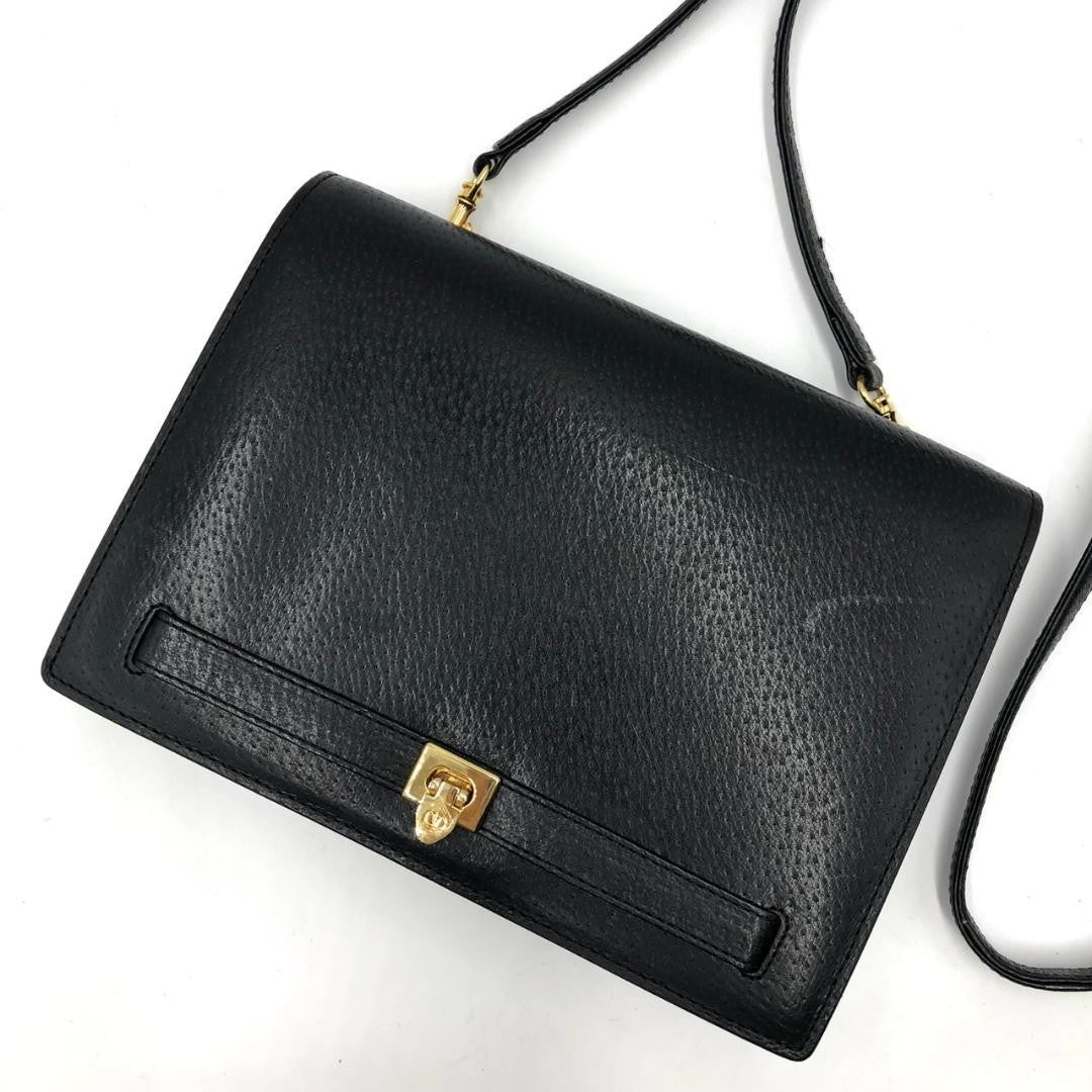 Valentino Garavani Shoulder Bag Purse Logo Leather Black Authentic