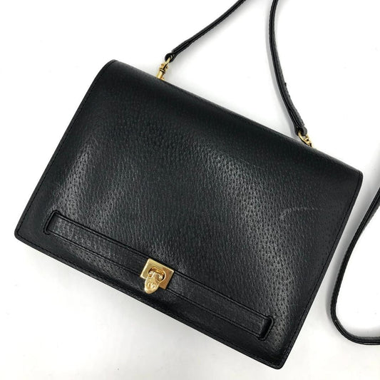 Valentino Garavani Shoulder Bag Purse Logo Leather Black Authentic