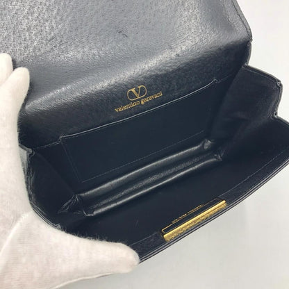 Valentino Garavani Shoulder Bag Purse Logo Leather Black Authentic