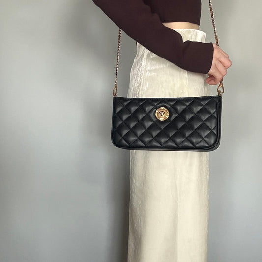 VERSACE Bag Medusa Chain Shoulder Purse Leather Black Chain Gold Used Authentic