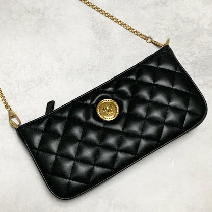 VERSACE Bag Medusa Chain Shoulder Purse Leather Black Chain Gold Used Authentic