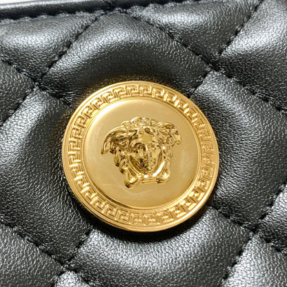 VERSACE Bag Medusa Chain Shoulder Purse Leather Black Chain Gold Used Authentic