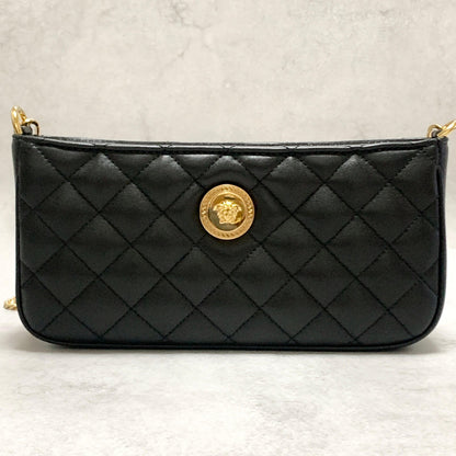 VERSACE Bag Medusa Chain Shoulder Purse Leather Black Chain Gold Used Authentic