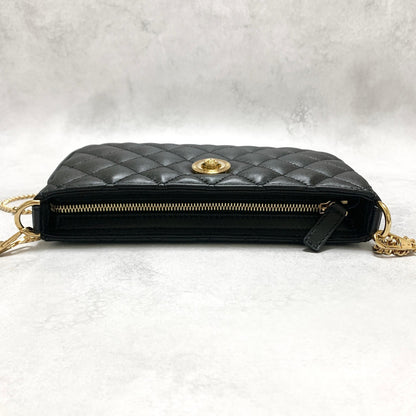 VERSACE Bag Medusa Chain Shoulder Purse Leather Black Chain Gold Used Authentic