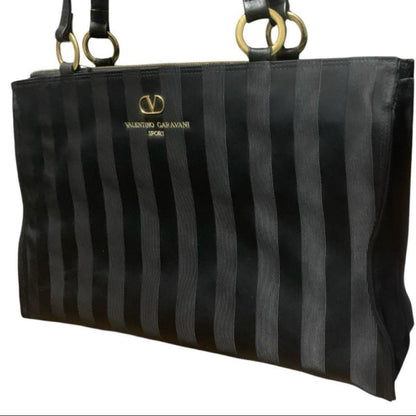 Valentino Garavani SPORT Hand Bag Tote Purse Logo Black Authentic
