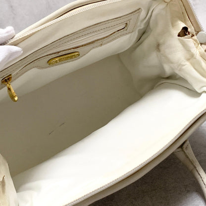 FENDI Bag FF Boston Hand Tote Purse   Leather White Gold Used Authentic