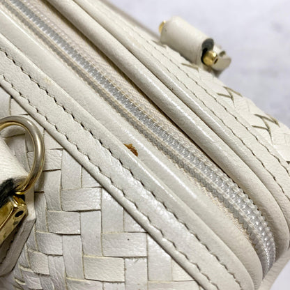 FENDI Bag FF Boston Hand Tote Purse   Leather White Gold Used Authentic