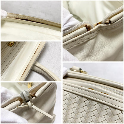 FENDI Bag FF Boston Hand Tote Purse   Leather White Gold Used Authentic