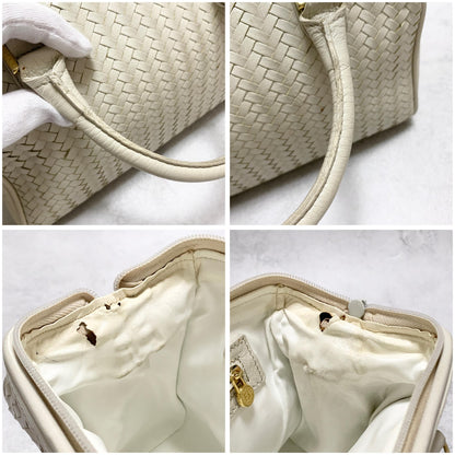 FENDI Bag FF Boston Hand Tote Purse   Leather White Gold Used Authentic