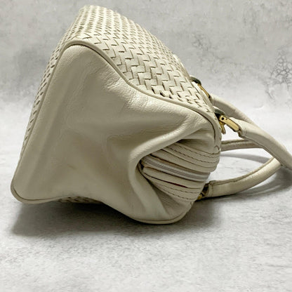 FENDI Bag FF Boston Hand Tote Purse   Leather White Gold Used Authentic