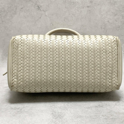 FENDI Bag FF Boston Hand Tote Purse   Leather White Gold Used Authentic
