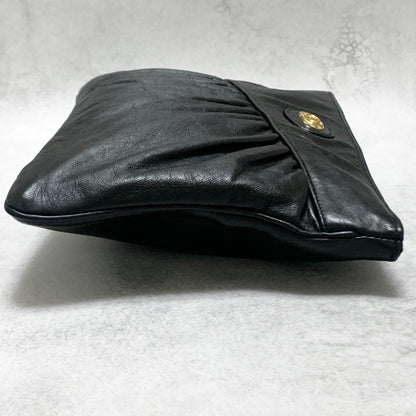 Christian Dior Bag CD Clutch Purse Hand Leather Black Gold Used Authentic