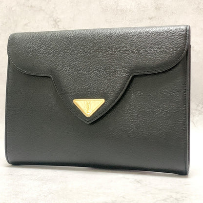 Saint Laurent Bag YSL Cassandra Clutch Purse Hand Leather Black Gold Authentic