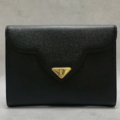 Saint Laurent Bag YSL Cassandra Clutch Purse Hand Leather Black Gold Authentic