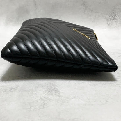 Saint Laurent Bag YSL Cassandra Quilted Clutch Purse Hand Black Leather Gold