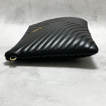 Saint Laurent Bag YSL Cassandra Quilted Clutch Purse Hand Black Leather Gold