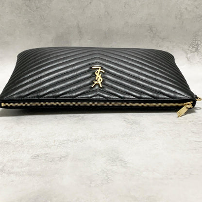 Saint Laurent Bag YSL Cassandra Quilted Clutch Purse Hand Black Leather Gold