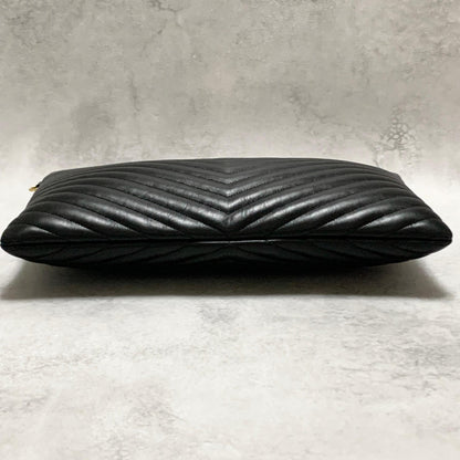 Saint Laurent Bag YSL Cassandra Quilted Clutch Purse Hand Black Leather Gold