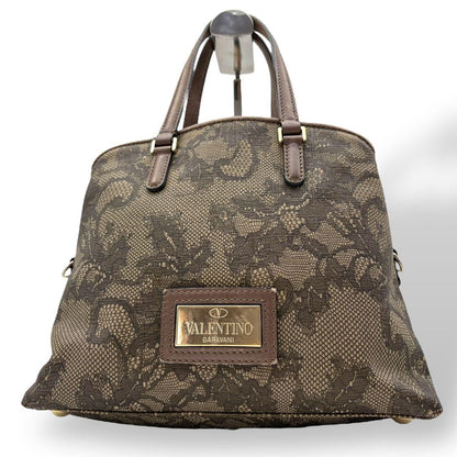 Valentino Garavani Hand Bag Tote Purse Logo PVC Leather Brown Authentic
