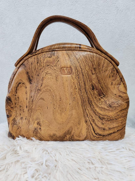 Valentino Hand Bag Tote Purse Logo Leather Brown Authentic