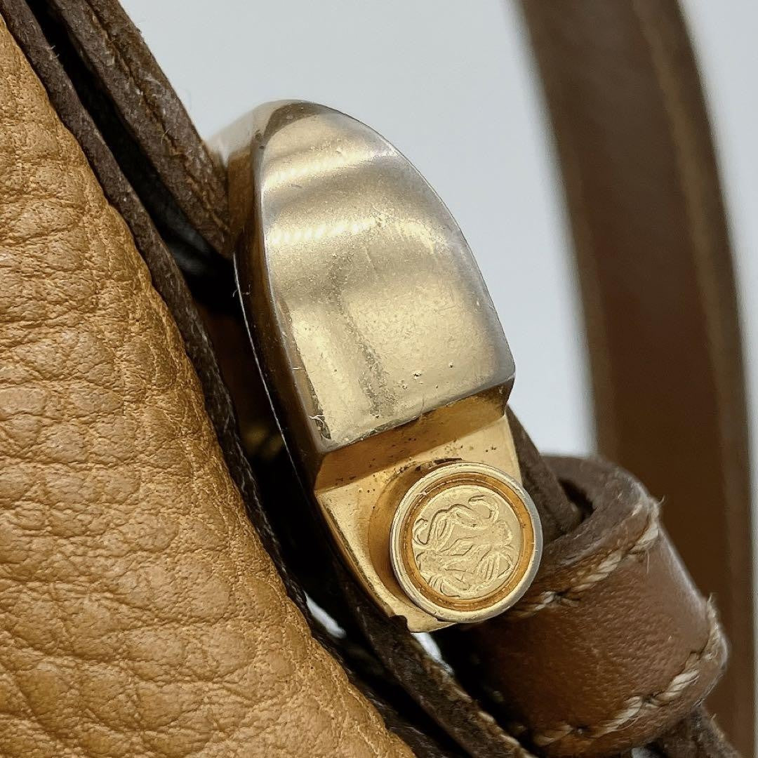 LOEWE Shoulder Bag Purse Anagram Leather Brown Authentic
