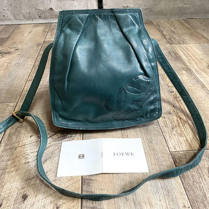 LOEWE Shoulder Bag Purse Anagram Leather Green Authentic