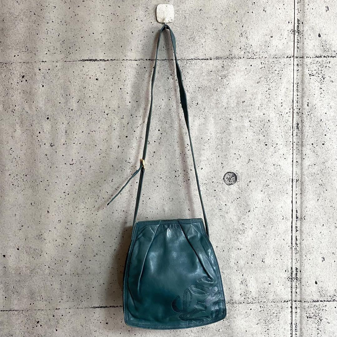 LOEWE Shoulder Bag Purse Anagram Leather Green Authentic