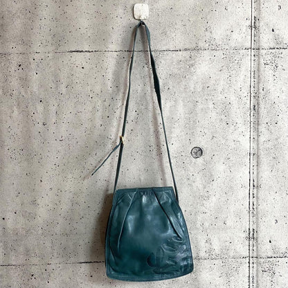 LOEWE Shoulder Bag Purse Anagram Leather Green Authentic
