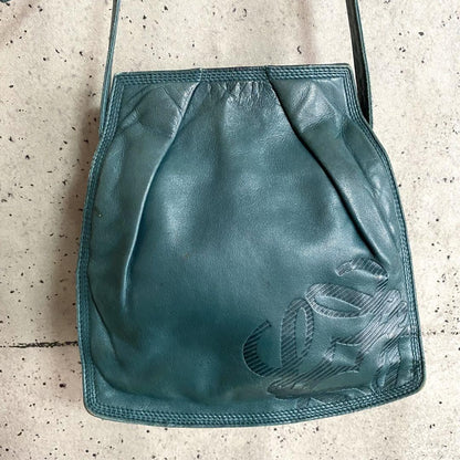 LOEWE Shoulder Bag Purse Anagram Leather Green Authentic