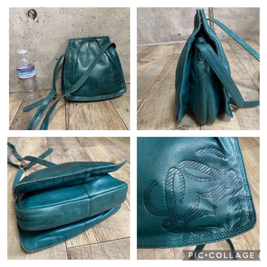 LOEWE Shoulder Bag Purse Anagram Leather Green Authentic