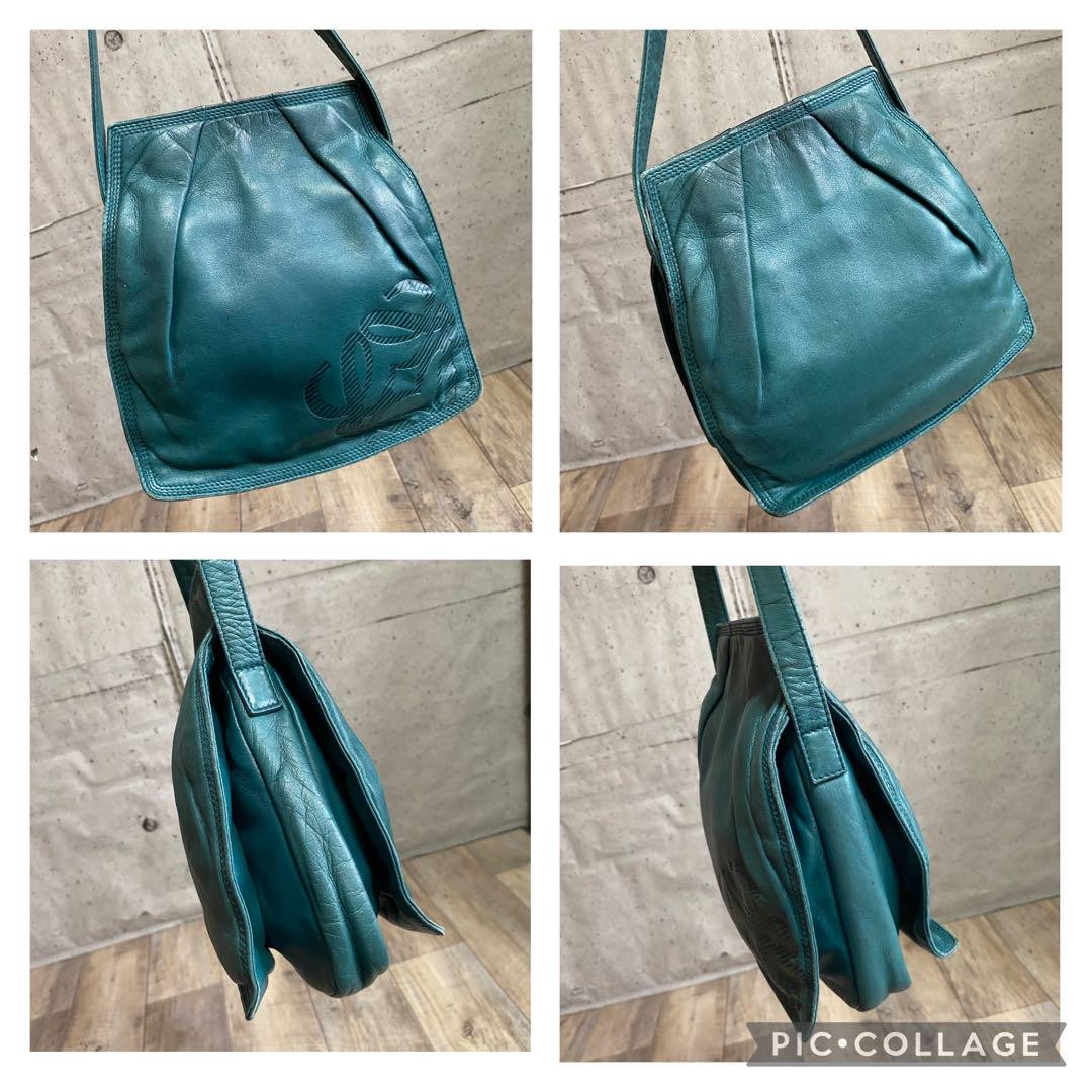 LOEWE Shoulder Bag Purse Anagram Leather Green Authentic