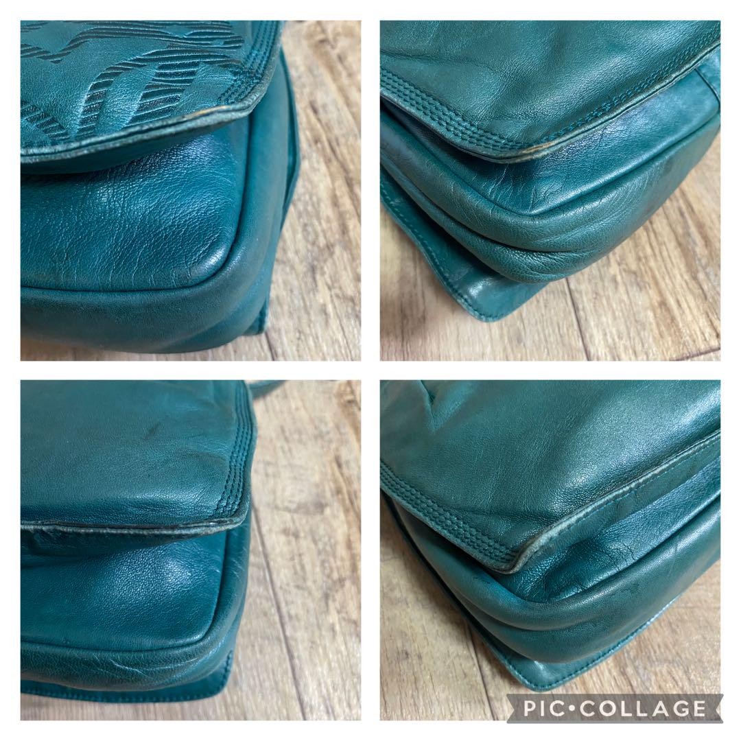 LOEWE Shoulder Bag Purse Anagram Leather Green Authentic