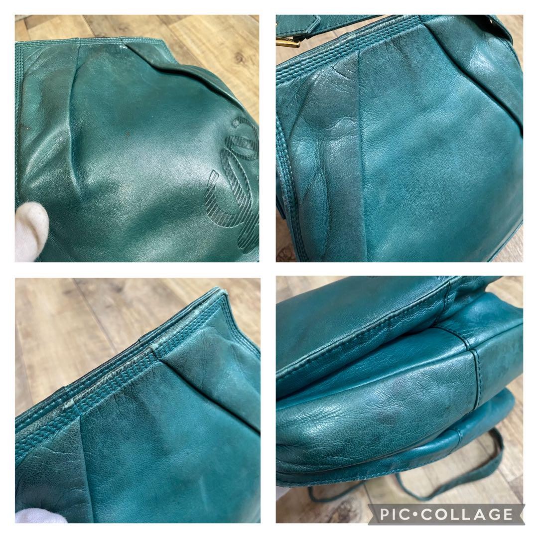 LOEWE Shoulder Bag Purse Anagram Leather Green Authentic