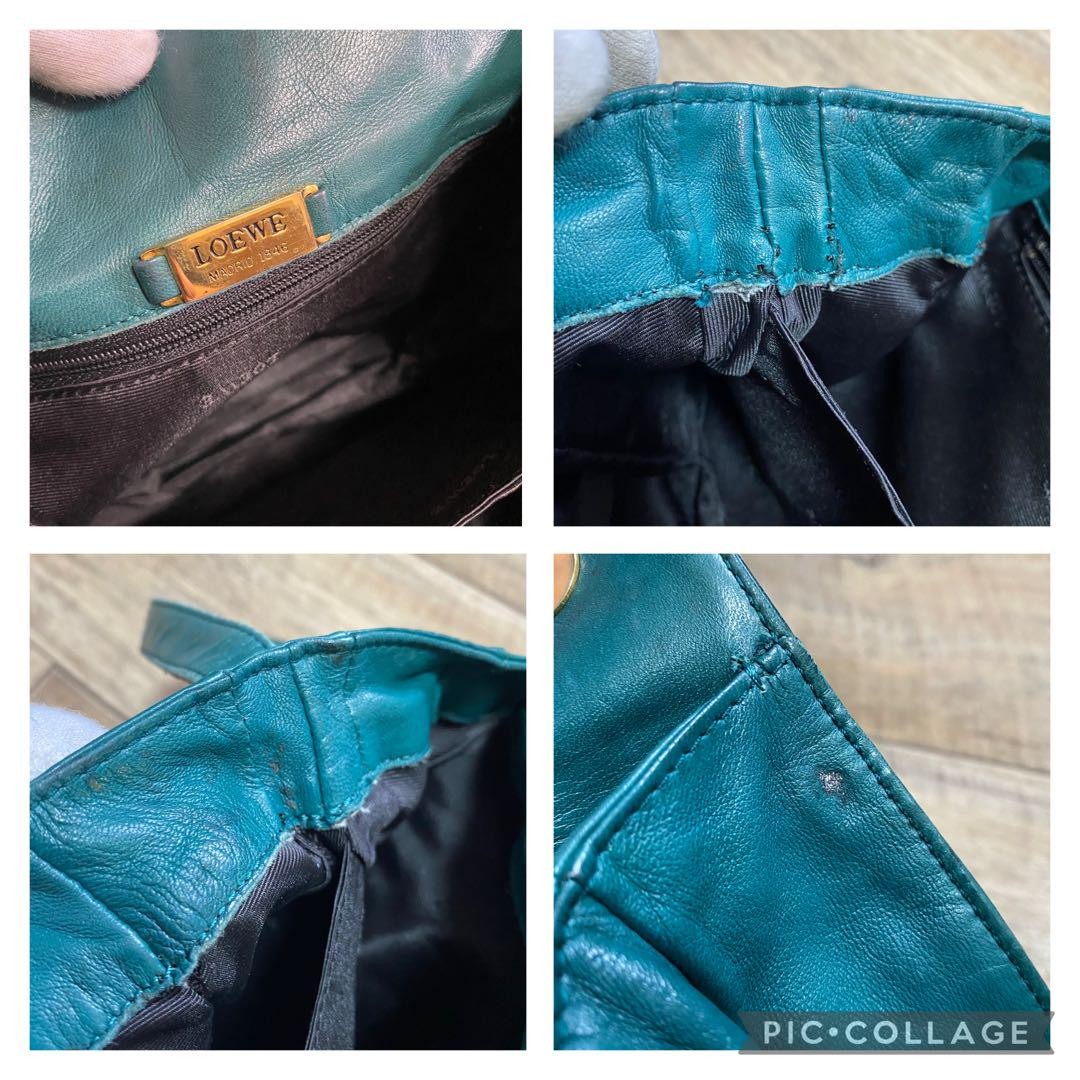 LOEWE Shoulder Bag Purse Anagram Leather Green Authentic