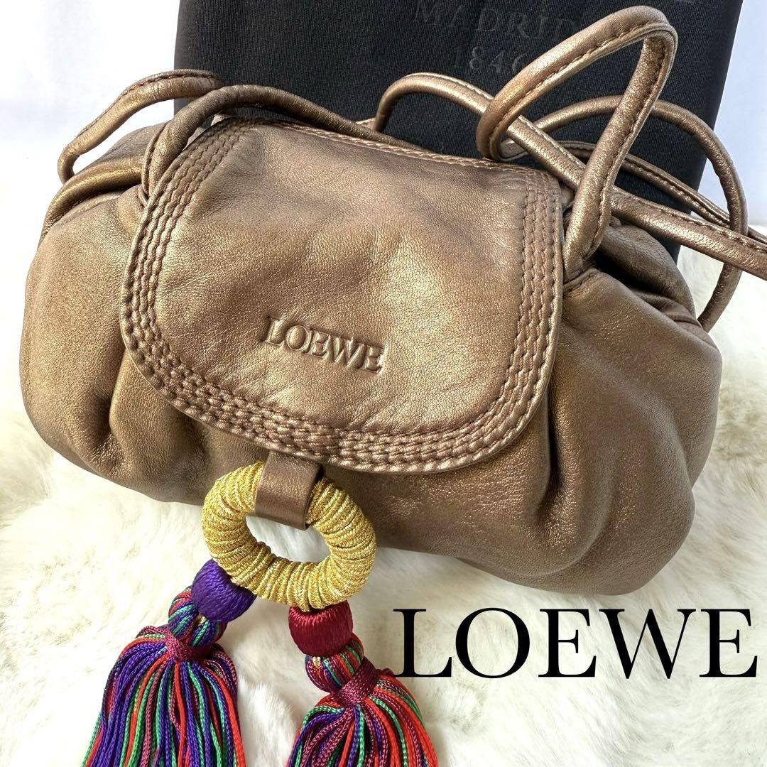 LOEWE Shoulder Bag Purse Leather Brown Authentic