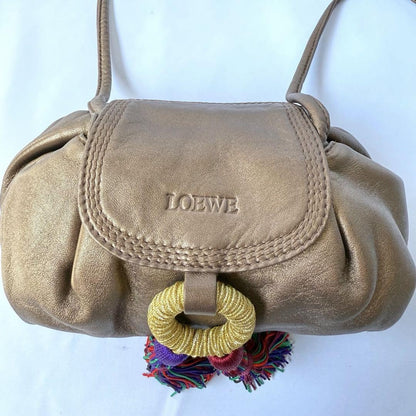 LOEWE Shoulder Bag Purse Leather Brown Authentic