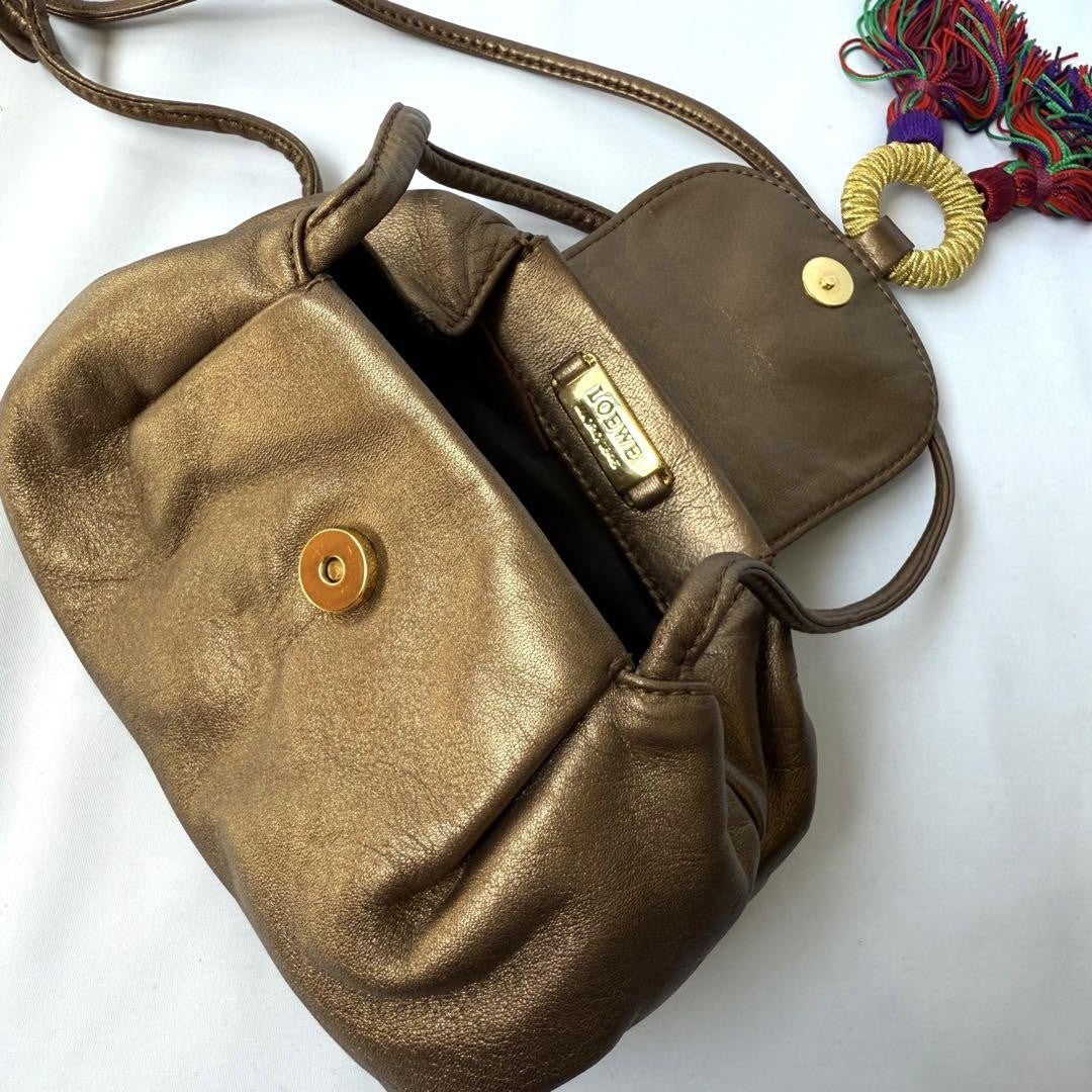 LOEWE Shoulder Bag Purse Leather Brown Authentic
