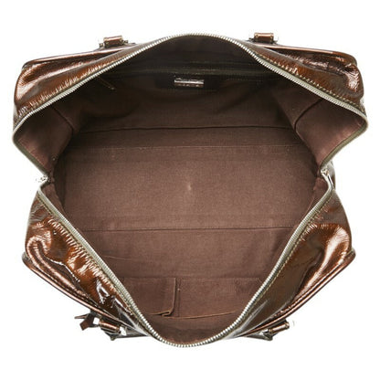 LOEWE Hand Bag Tote Purse Anagram Patent Leather Brown Authentic