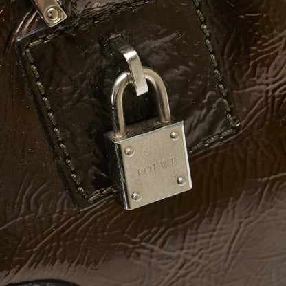 LOEWE Hand Bag Tote Purse Anagram Patent Leather Brown Authentic