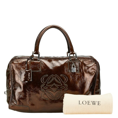 LOEWE Hand Bag Tote Purse Anagram Patent Leather Brown Authentic