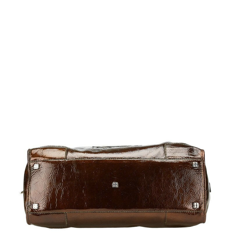 LOEWE Hand Bag Tote Purse Anagram Patent Leather Brown Authentic