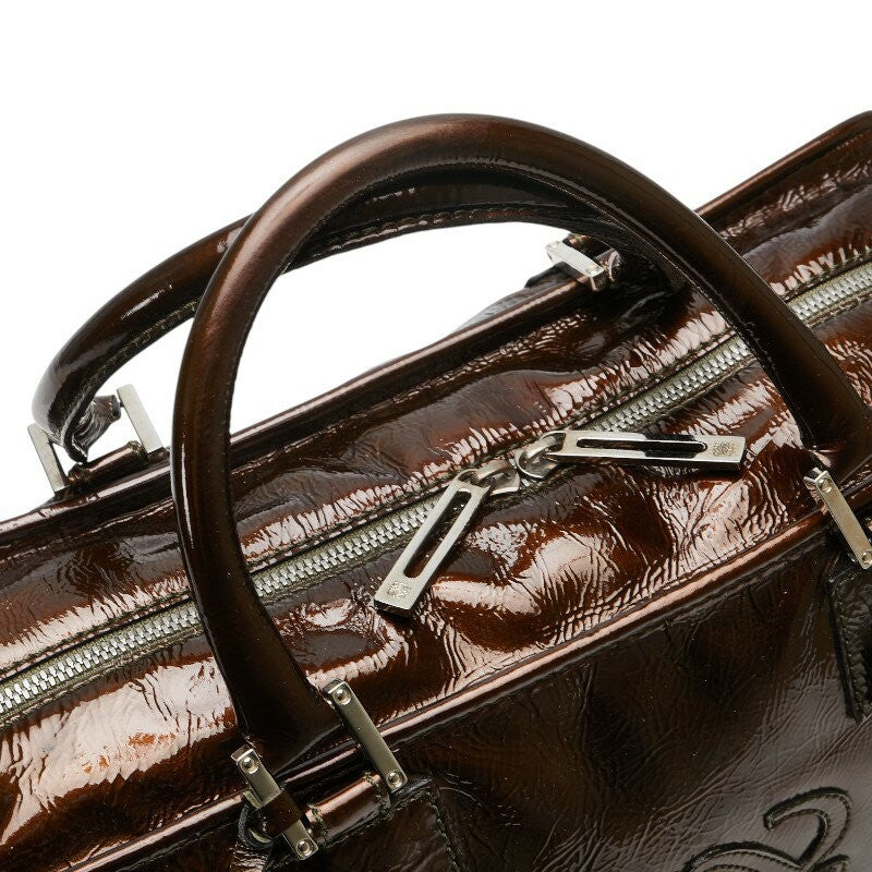 LOEWE Hand Bag Tote Purse Anagram Patent Leather Brown Authentic