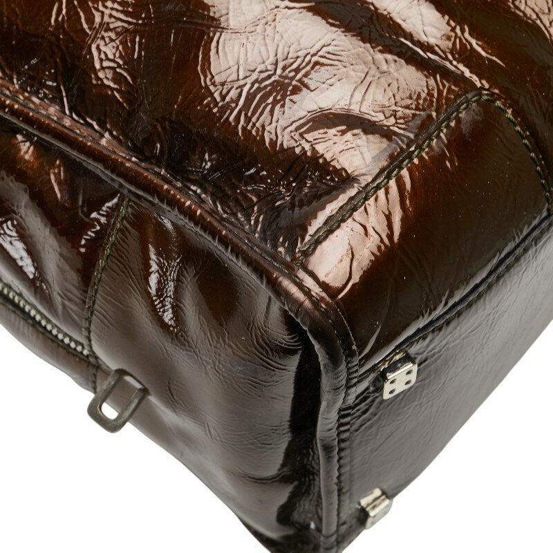 LOEWE Hand Bag Tote Purse Anagram Patent Leather Brown Authentic