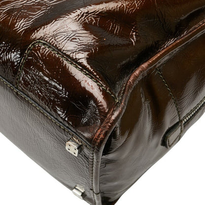 LOEWE Hand Bag Tote Purse Anagram Patent Leather Brown Authentic